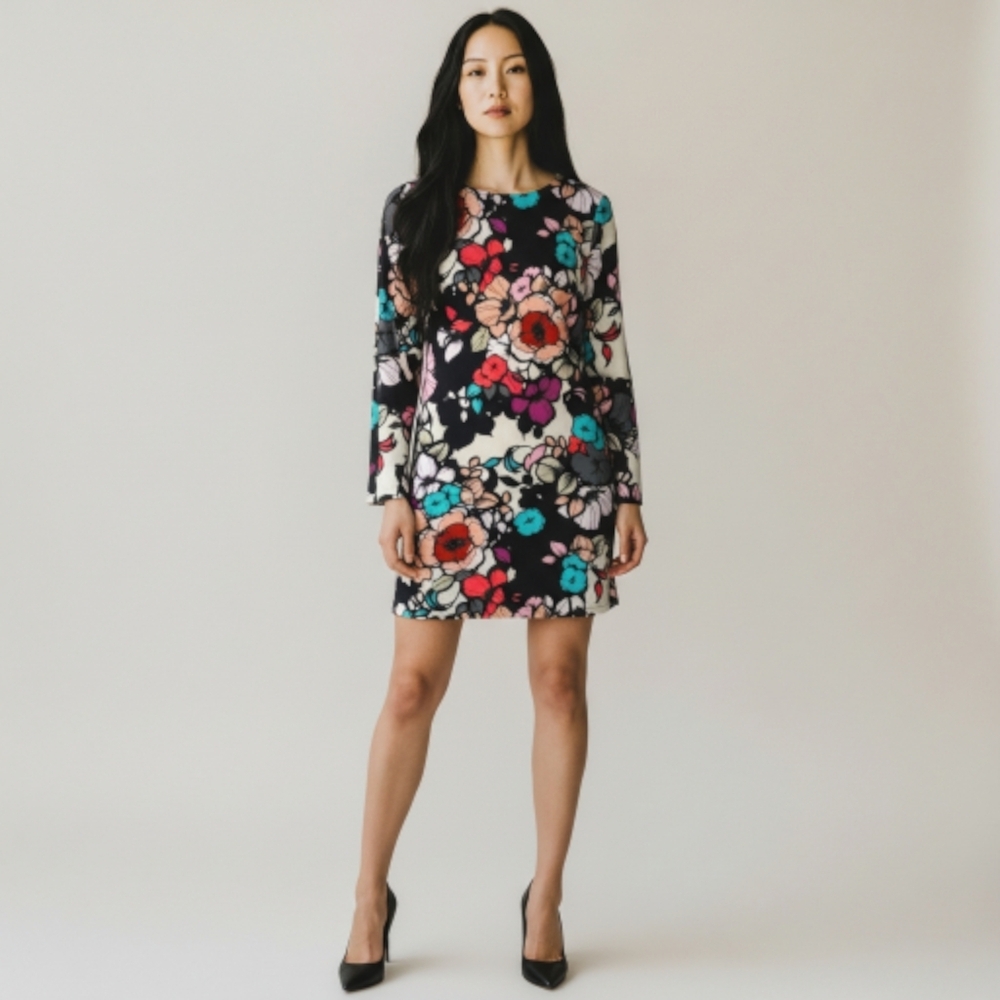 Express Dress floral spring sheath dress long sleeve multicolor bright 4